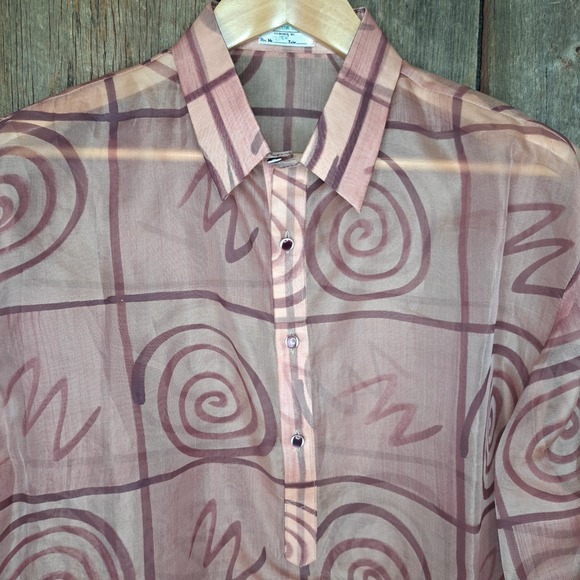 Handmade Tops - Vintage Thai Lagenlook Art To Wear Sheer Abstract Oversized Overshirt OSFM